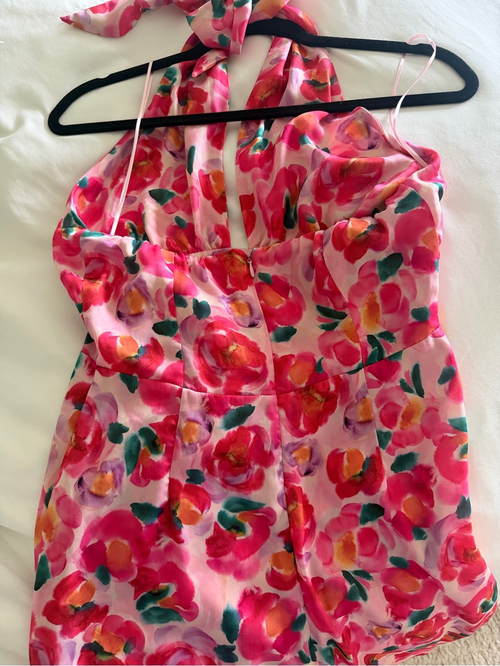 Adelyn Rae Pink Floral Halter Dress with Green Accents - Picture 3 of 3